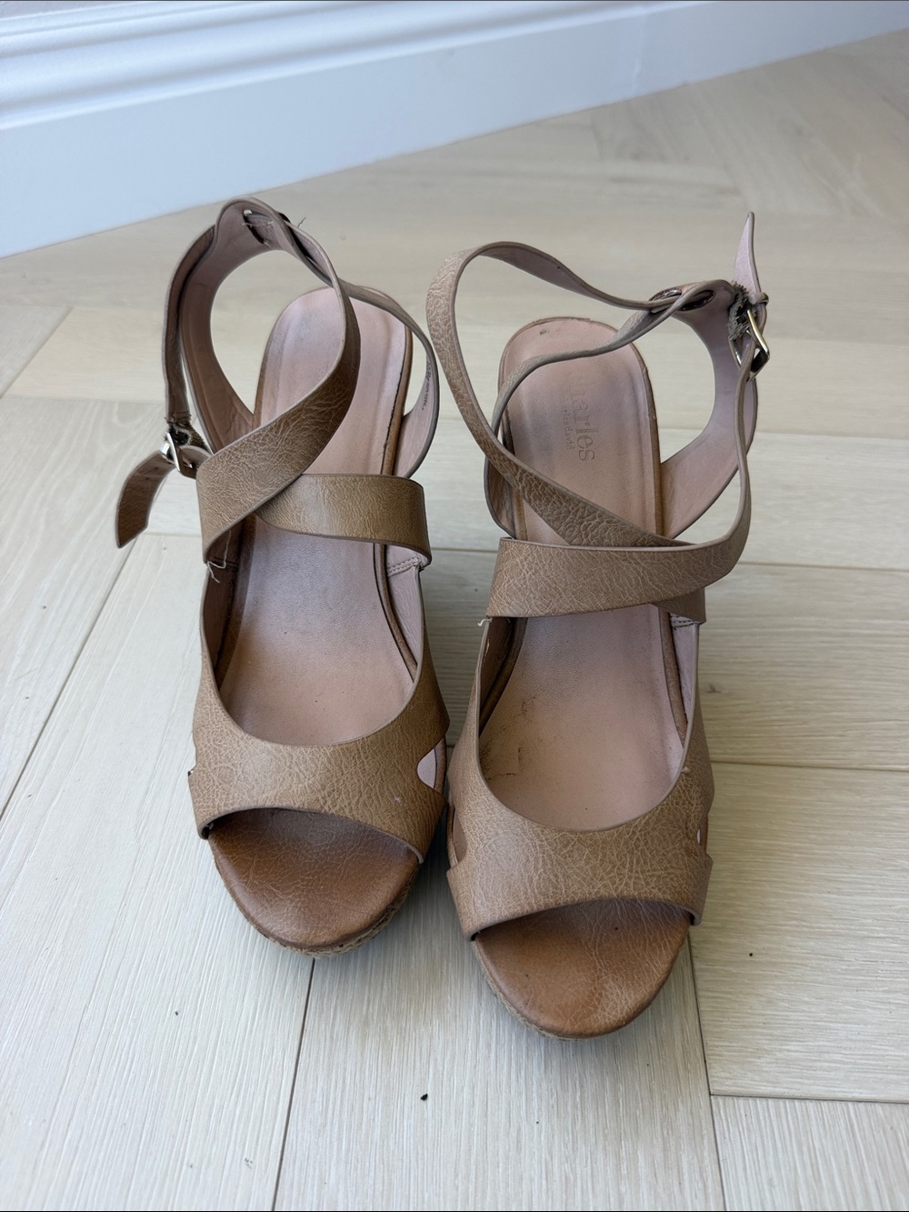 Charles By Charles David Tan Crisscross Strap Wedge Heels